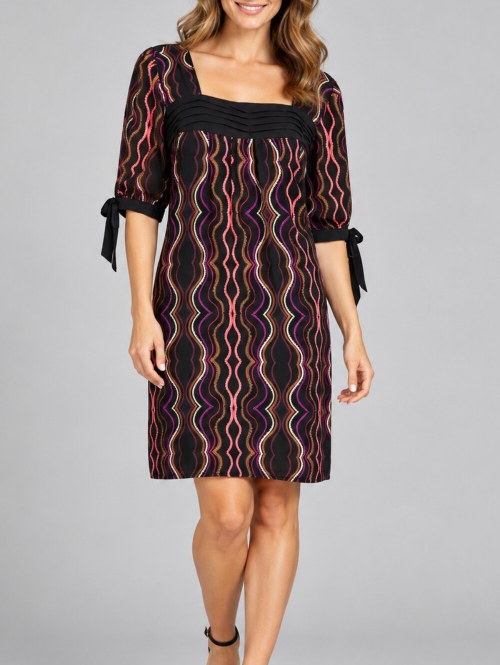 ELLE Retro Wavy Mod Multicolor Shift Dress
